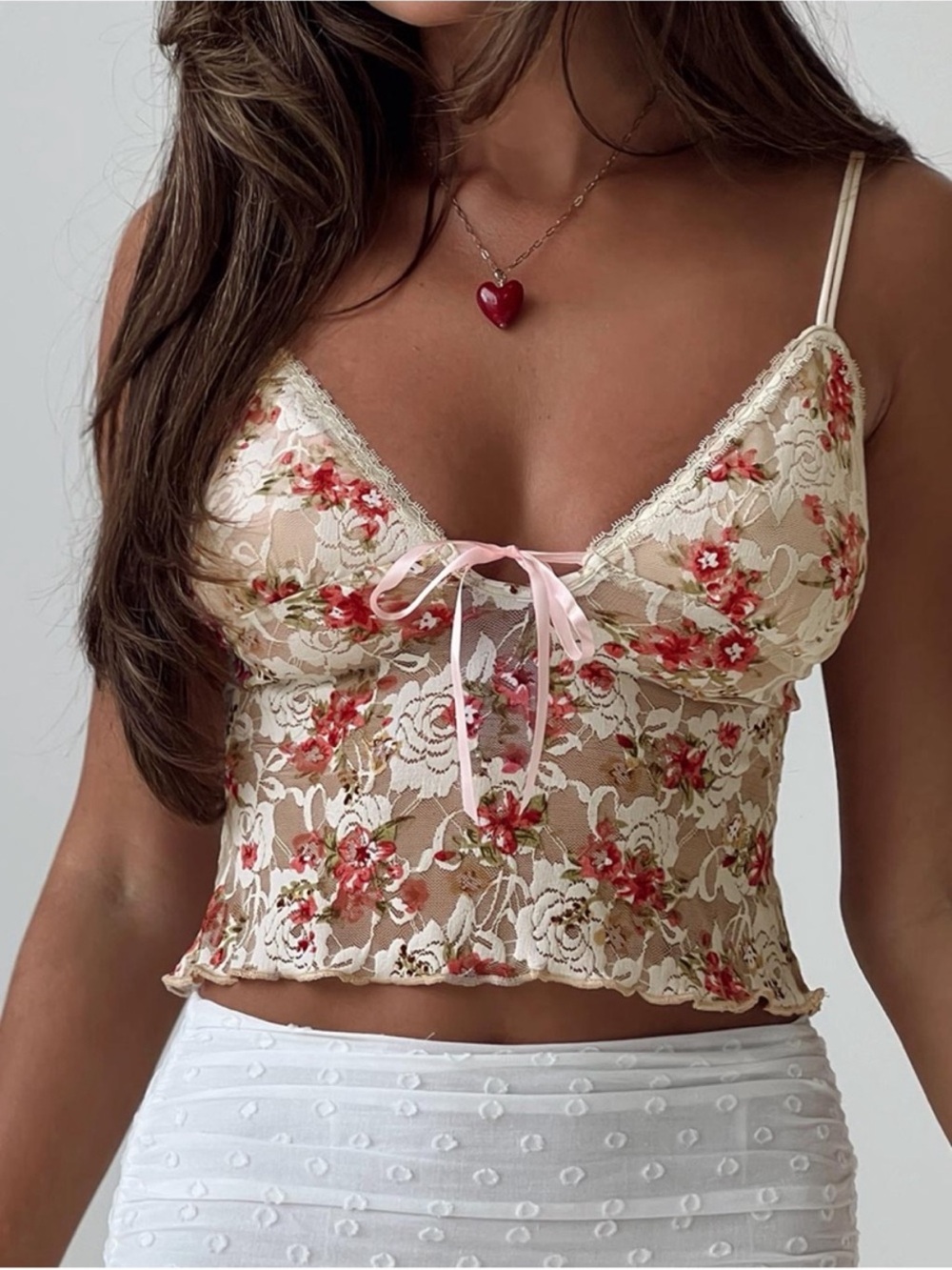 NWT Princess Polly Amessa Lace Top Floral Pink and Beige